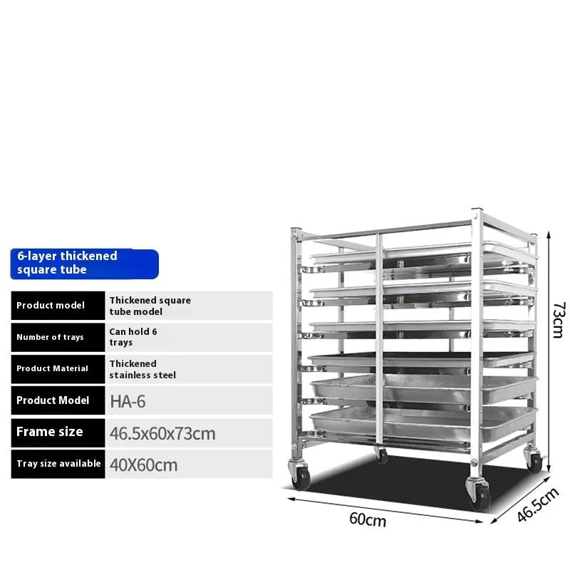 Stainless steel six-layer baking tray rack with security lock, 40cm by 60cm tray size
