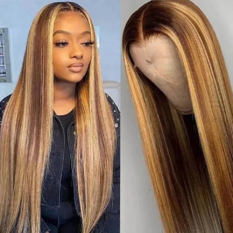 Front lace wig with big black waves, shown in medium curly and straight styles.