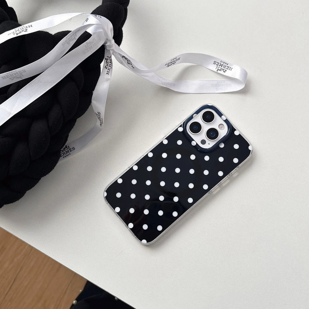 Polka dot phone case with magnetic bracket for Apple iPhone Pro Max models in black