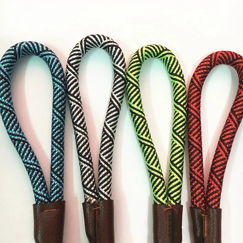 Nylon dog training leash 160cm long and 1.2cm wide for medium dogs, shown in blue, red, green, or beige