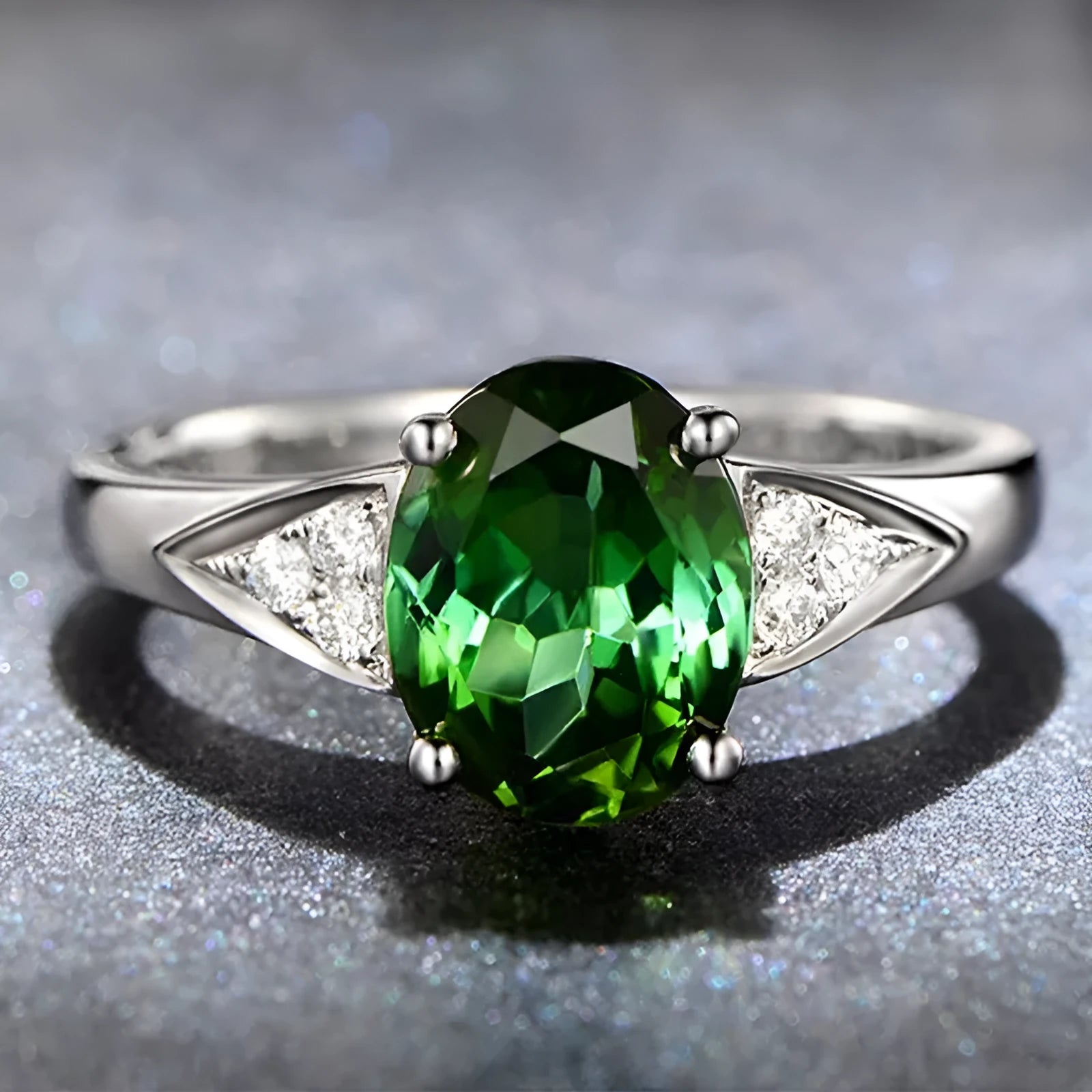 A blue zircon ring with an inlaid heart pattern on a court-style band for women.