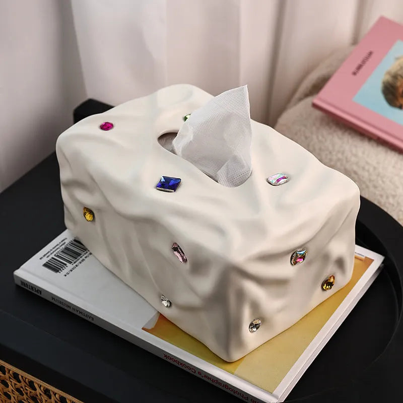 Ceramic tissue box in matte white or silver luxury finish for home decor.