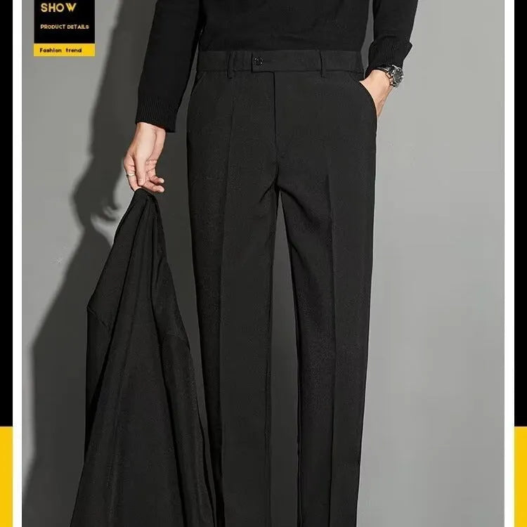 Men's straight cut ankle-length suit trousers with draping effect in multiple colour options