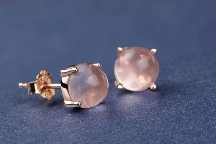 Women's Korean-style rose gold drop earrings with synthetic ross quartz crystal inlay