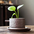 Ceramic desktop flowerpot with semi-manual grouting texture, stone revolve style