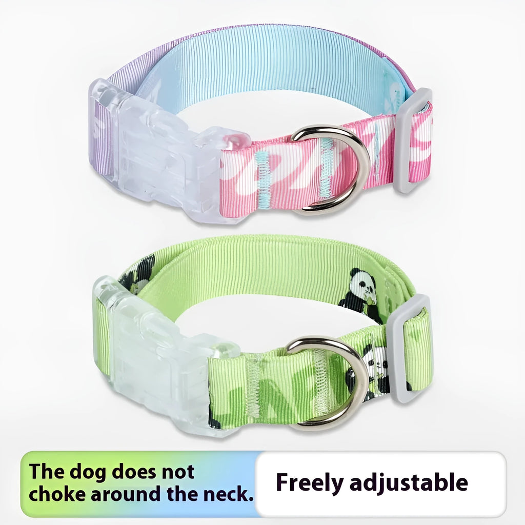 Adjustable dog collar with cartoon gradient printing in Panda Green colour