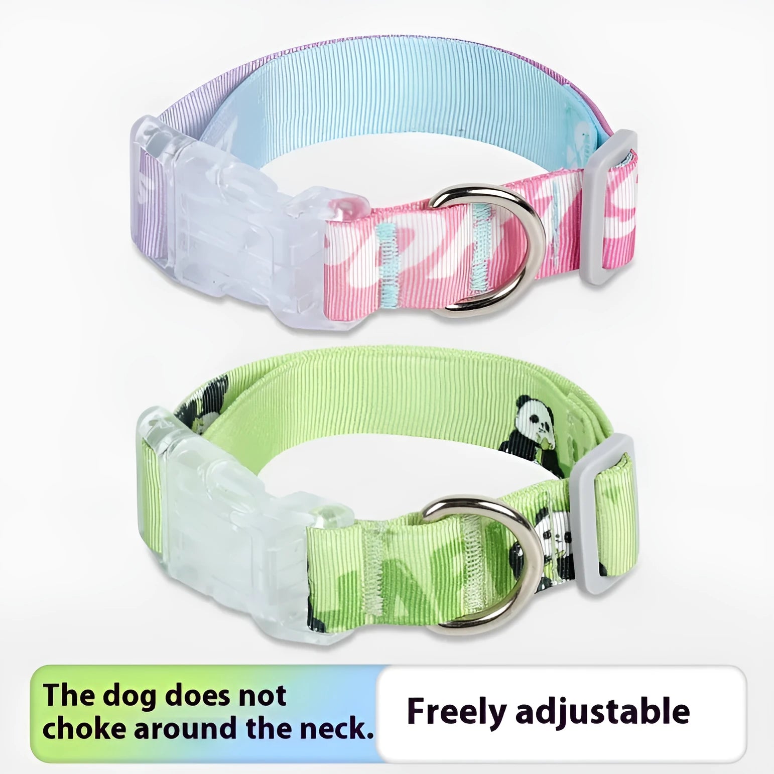 Adjustable dog collar with cartoon gradient printing in Panda Green colour