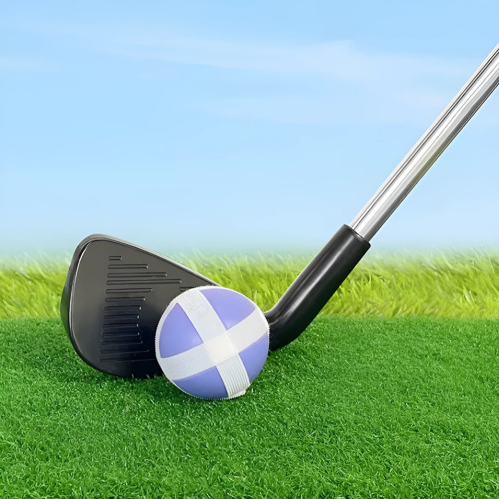 Metal golf practice club set showing one adult-sized and one child-sized club for outdoor training.