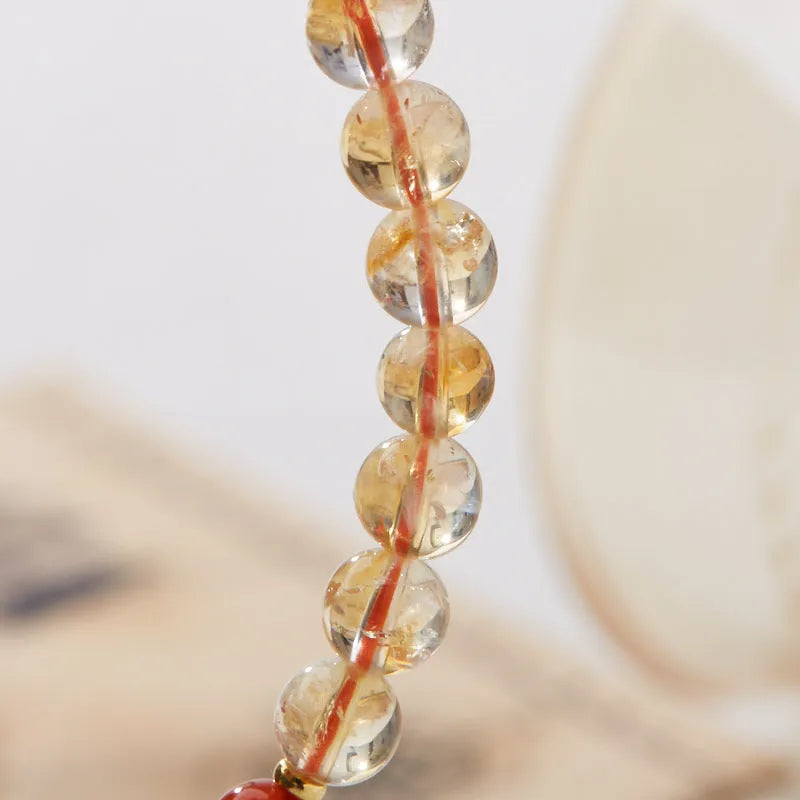 Hand-woven citrine five sutra crystal bracelet with 6mm beads and geometric pattern