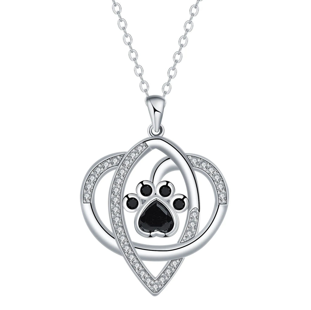 Dog and cat paw prints necklace with copper pendant on cross chain