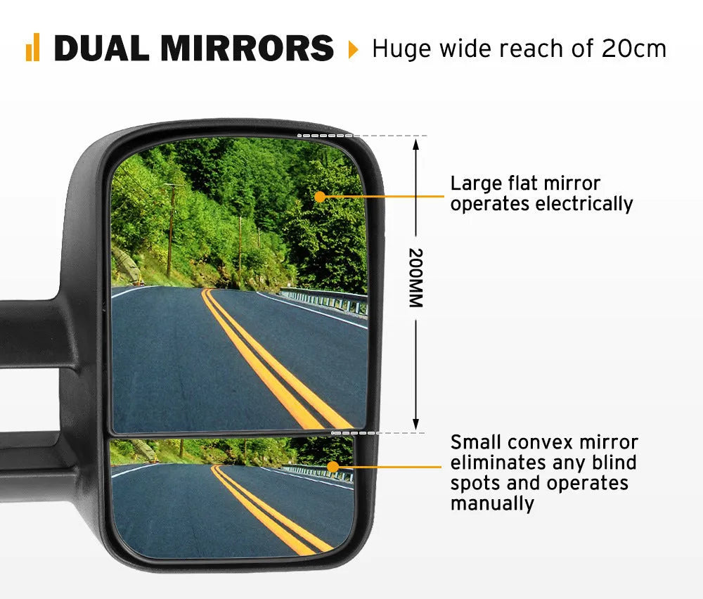 Black foldable side mirror pair for Toyota Land Cruiser 100 (1998-2007 model)