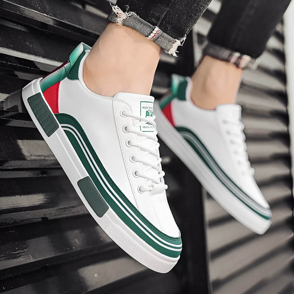 Men's breathable section mesh casual shoes in Milan colour with beige, white and green canvas upper