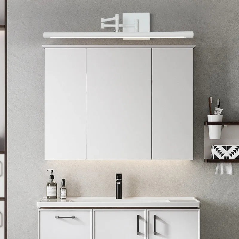 Modern sand black LED bathroom mirror cabinet with integrated light, mounted on a wall.