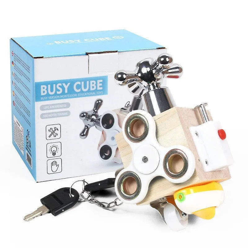 Wooden busy house educational toy for children ages 4-6, available in Classic, Life Style, Mini, and Music Style