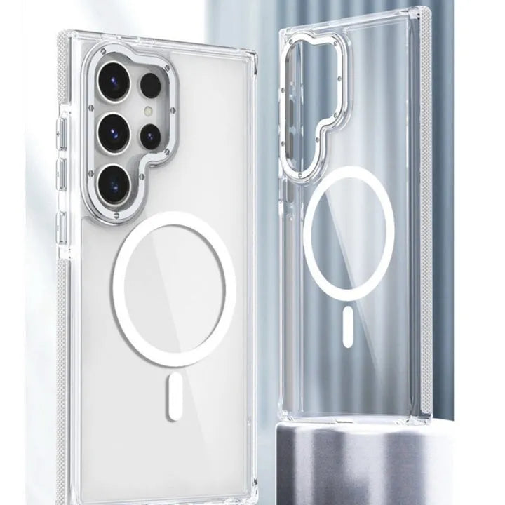 Samsung all-inclusive magnetic suction phone case in frosted transparent acrylic, drop-resistant, black colour