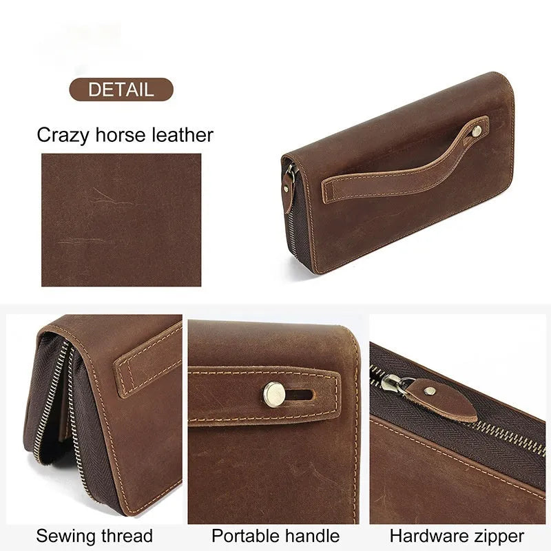 New long genuine leather wallet for men in brown solid colour retro style