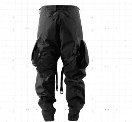 Black waterproof paratrooper trousers with integrated pant straps and 100% polyester fibre construction