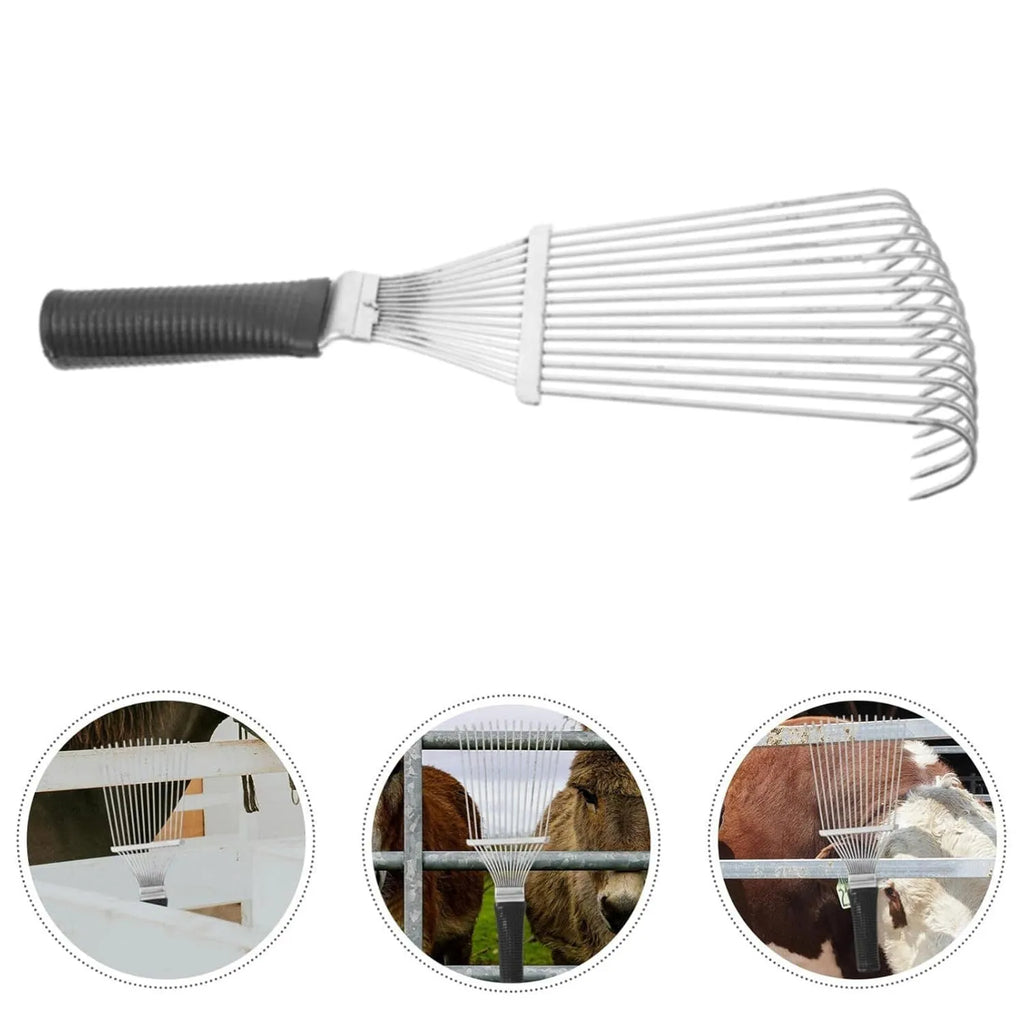 Black stainless steel grooming rake comb for dogs and horses measuring 33cm