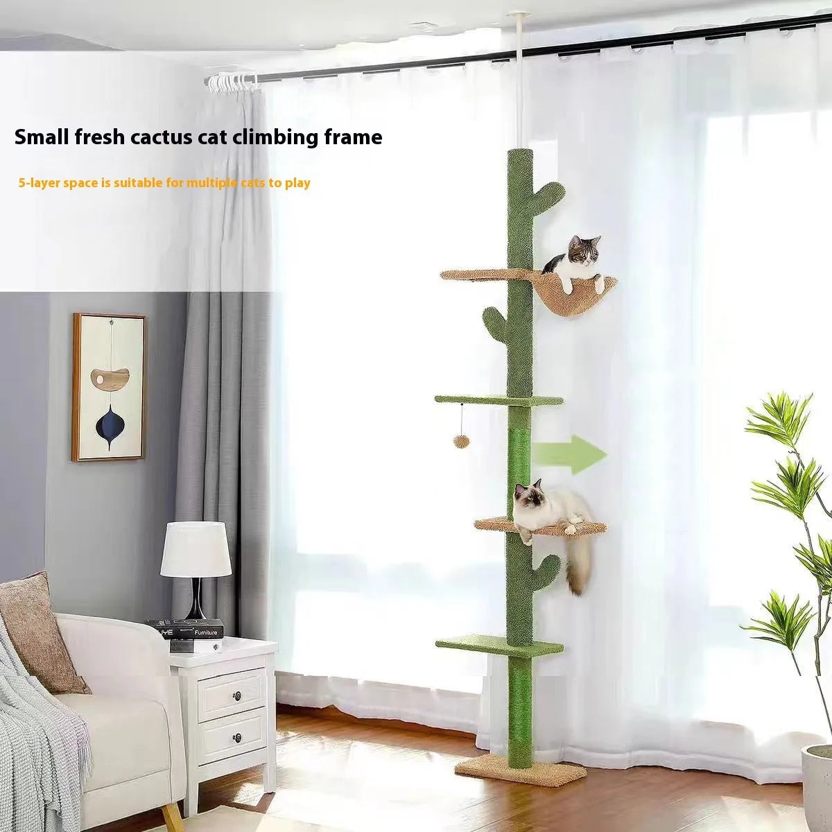 Solid wood cat climbing frame with integrated scratch board and toy measuring TT 40x25x240-260cm