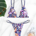 Women's floral print triangle bag swimsuit with briefs lining in polyester fabric