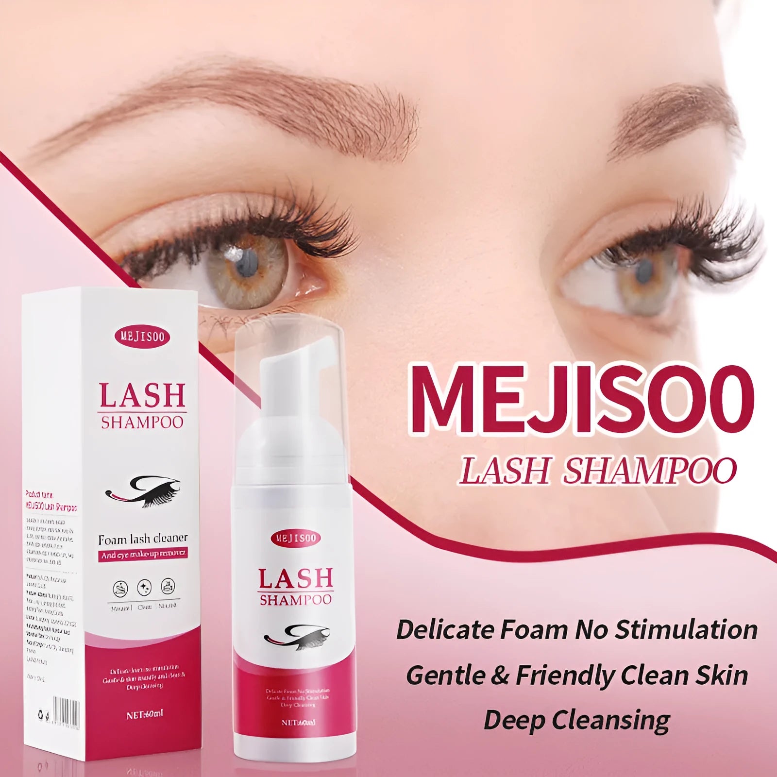 Lash Shampoo Mousse eyelash cleaning solution in 60ml bottle for makeup removal