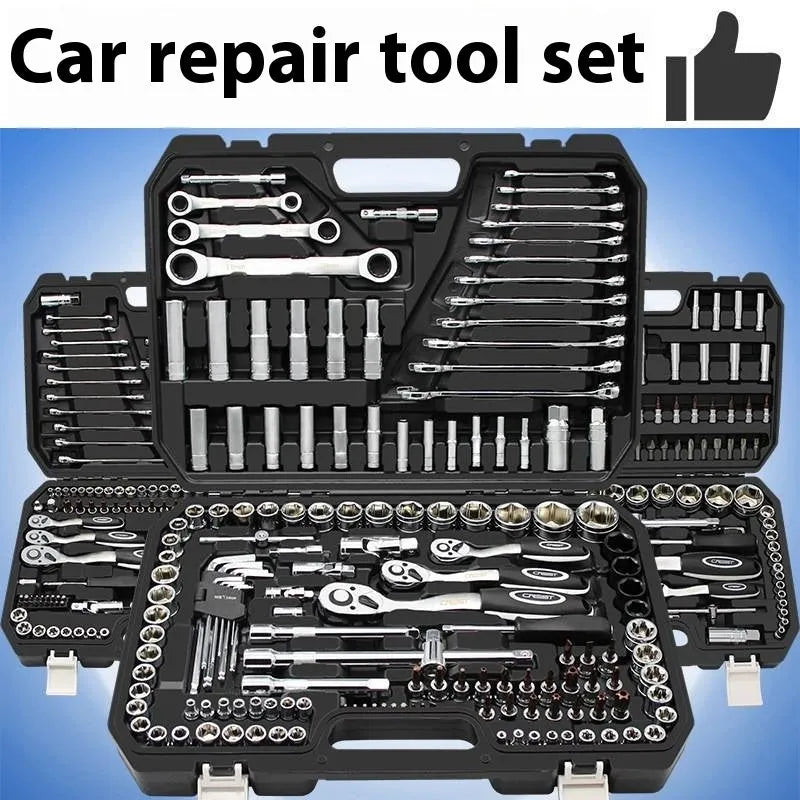 Auto repair multifunctional tool set with 150-piece flying socket wrenches, upgraded curved handle 72 teeth, black finish