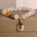 Translucent green ice jade bracelet with Xiangyun peace buckle and pearl decorative elements