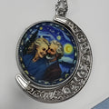 Customized moon necklace in zinc alloy with double-sided printing, shown in Large and Small size options