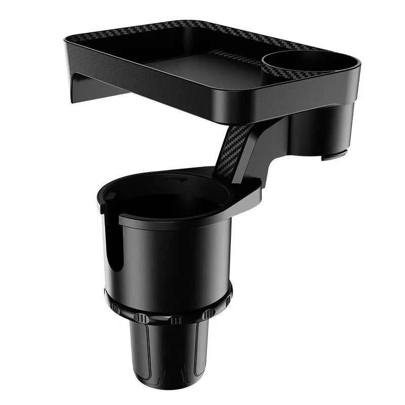 Black ABS plastic car cup holder with rotating dinner tray platform