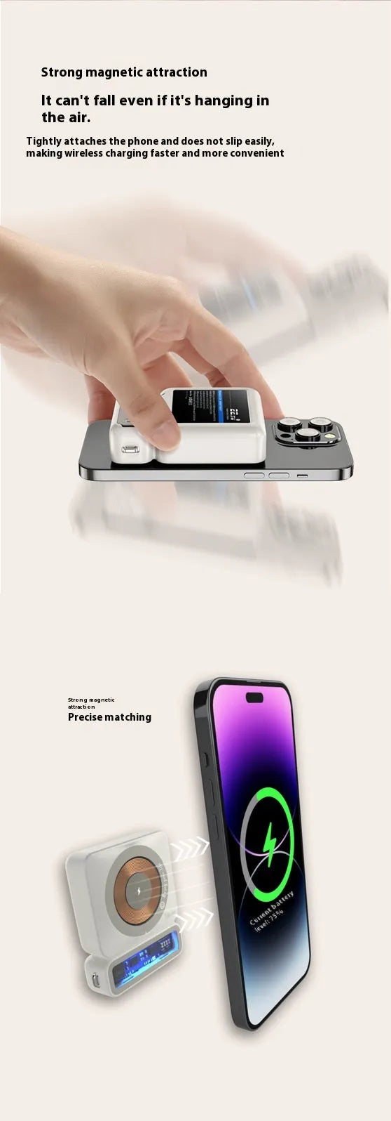 Retro grey 225W 10000mAh wireless magnetic power bank with plastic shell