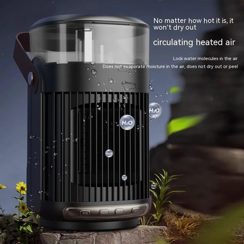 Black portable heater humidifier 2-in-1 unit with compact 24x13x13cm size for desk use