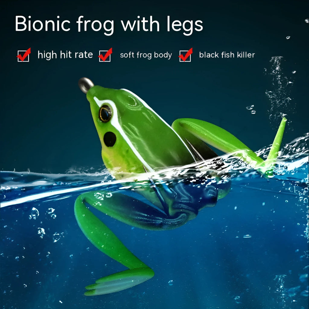 Bionic frog imitation snake head fishing lure with double hooks in grass green colour