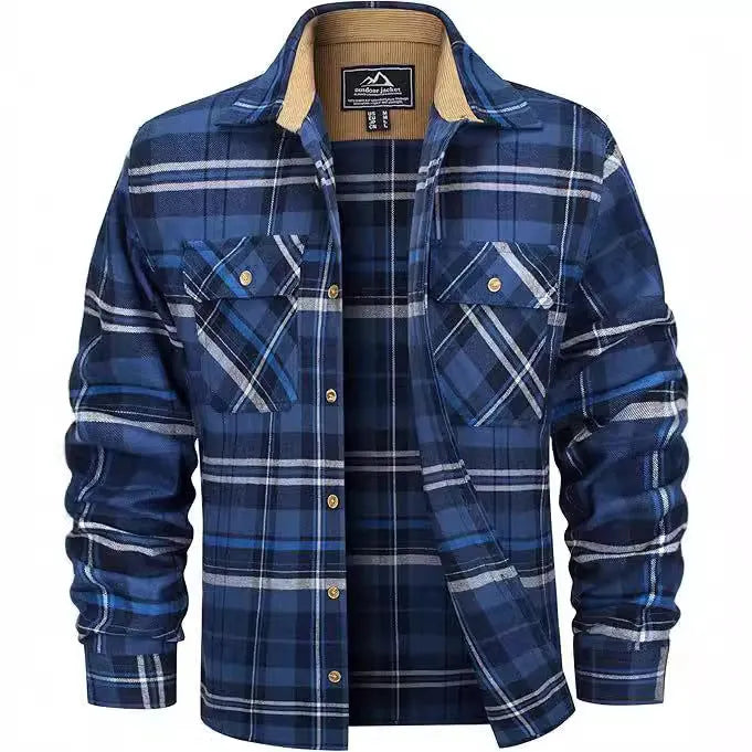 Men's flannel button shirt with plaid pattern in extended sizing options