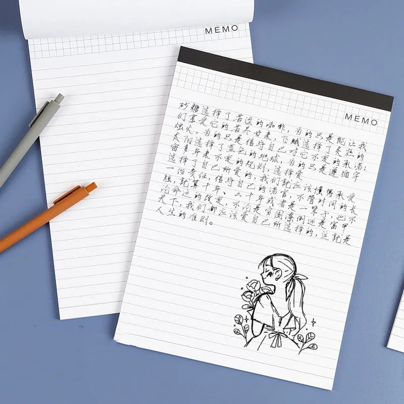 A4 tearable notebook with wireless adhesive binding and grid pattern paper for meeting minutes