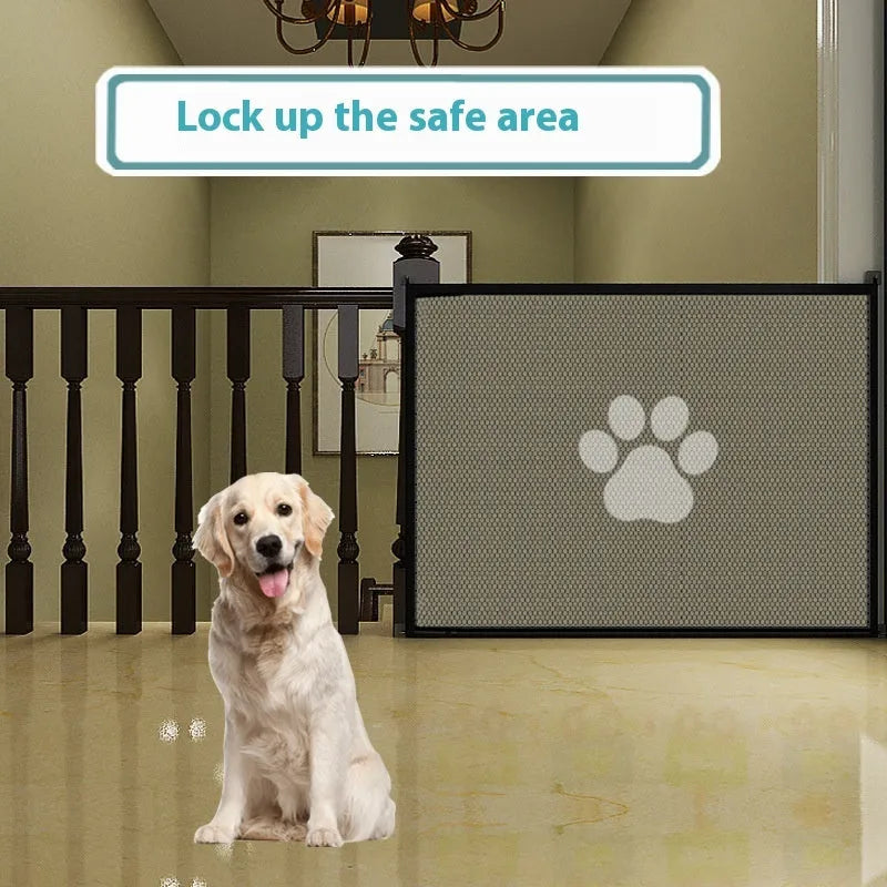 Portable folding cloth dog barrier net fence with pet doorsill in doorway
