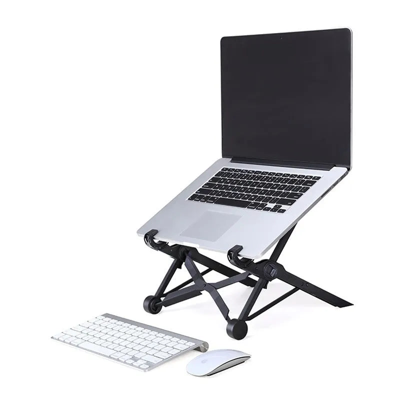 Sagacious black portable folding computer bracket with adjustable height and carrying case