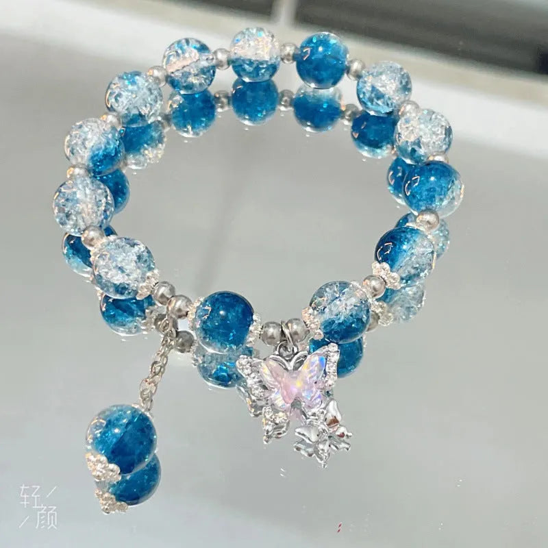Chinese style glass bamboo leaf bracelet for women with manual craft details.