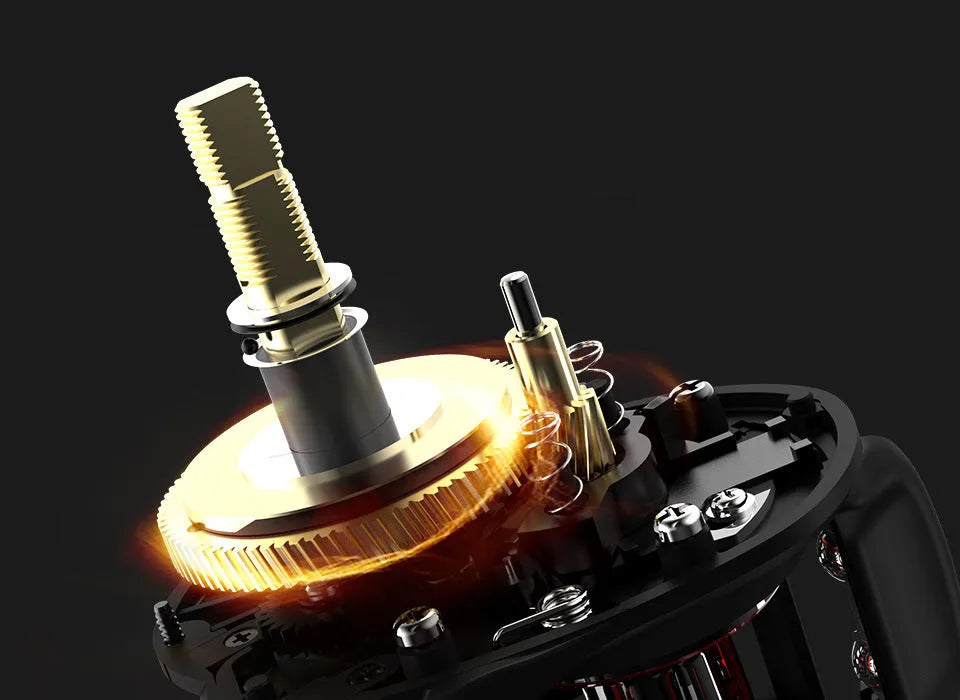 Drip wheel fishing reel showing left-hand and right-hand wheel specifications alongside the included fishing vessel.