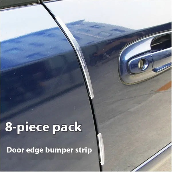 White plastic car door edge protective bumper strip anti-collision guard.
