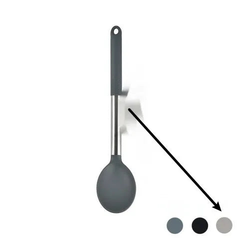 12-piece silicone kitchen utensil set with rotating storage bucket in black, includes spatula, ladel, and cooking tools