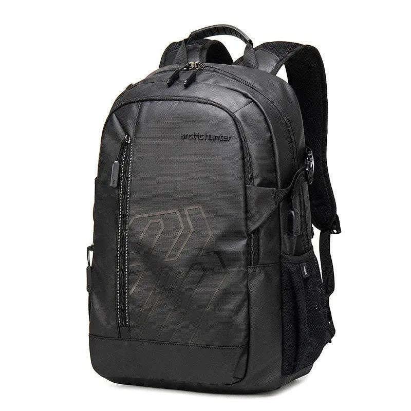 18-inch casual computer backpack in plaid pattern with curved shoulder strap