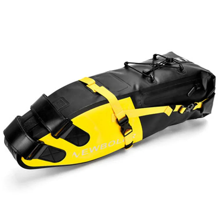 Waterproof PVC bicycle tail bag in black, green or yellow with 13L capacity