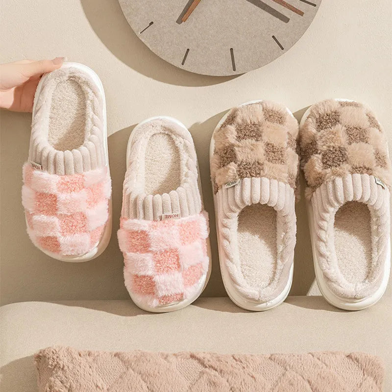 Women's coral velvet plush house slippers with non-slip sole in coffee, green, grey, pink, and white colours