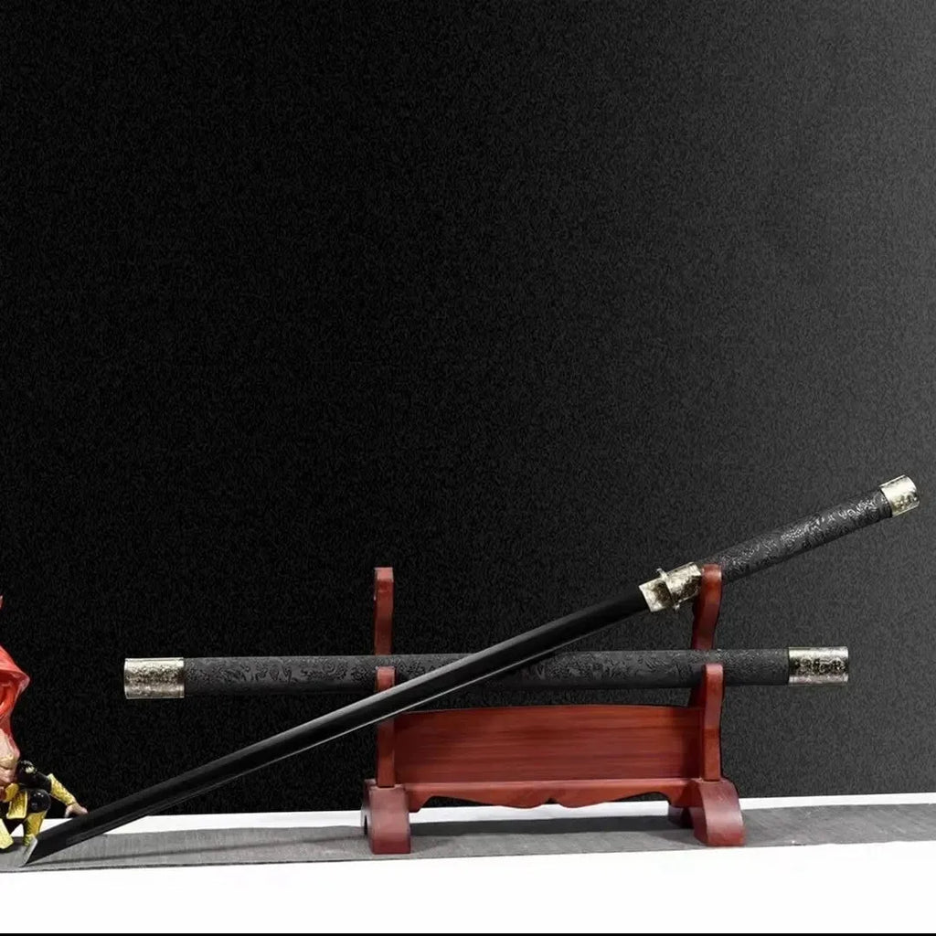 Taizong integral Tang Dynasty horizontal sword with 105cm 65 manganese steel blade and leather scabbard