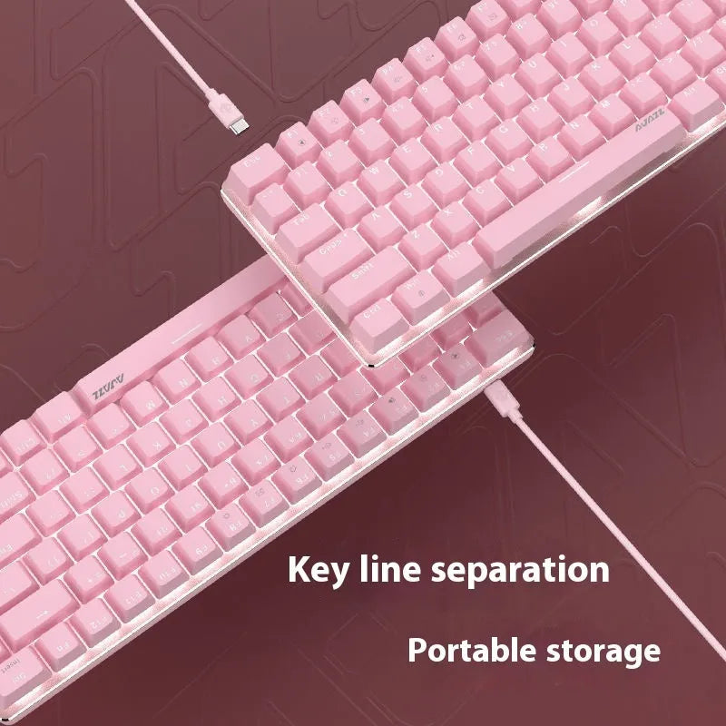 Pink 82-key mechanical gaming keyboard with white backlight and metal housing