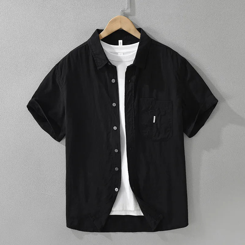 Women's loose-fitting lyocell cardigan top in black, short sleeve design for casual wear