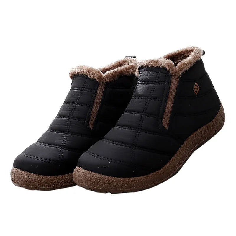 Winter men's cotton high-top shoes with fleece lining in black, suitable for hard ground