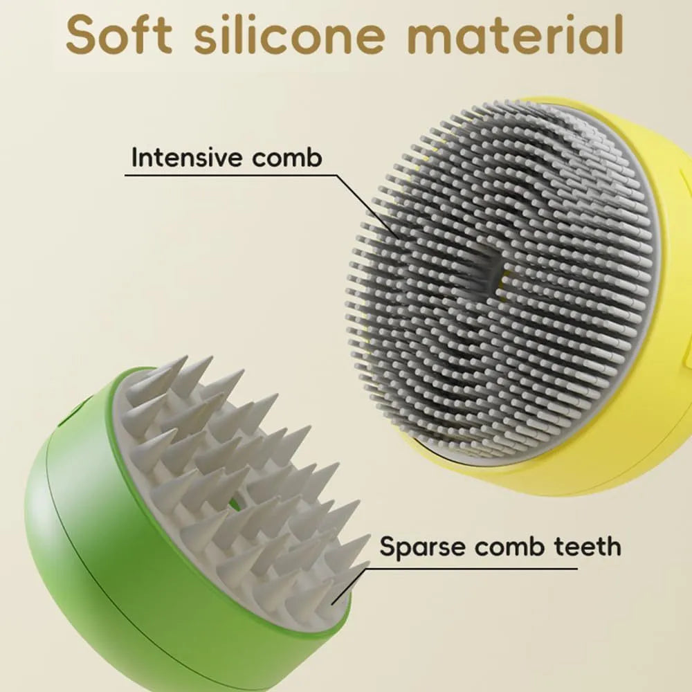 Green and yellow rechargeable silicone steam brush for cat and dog grooming