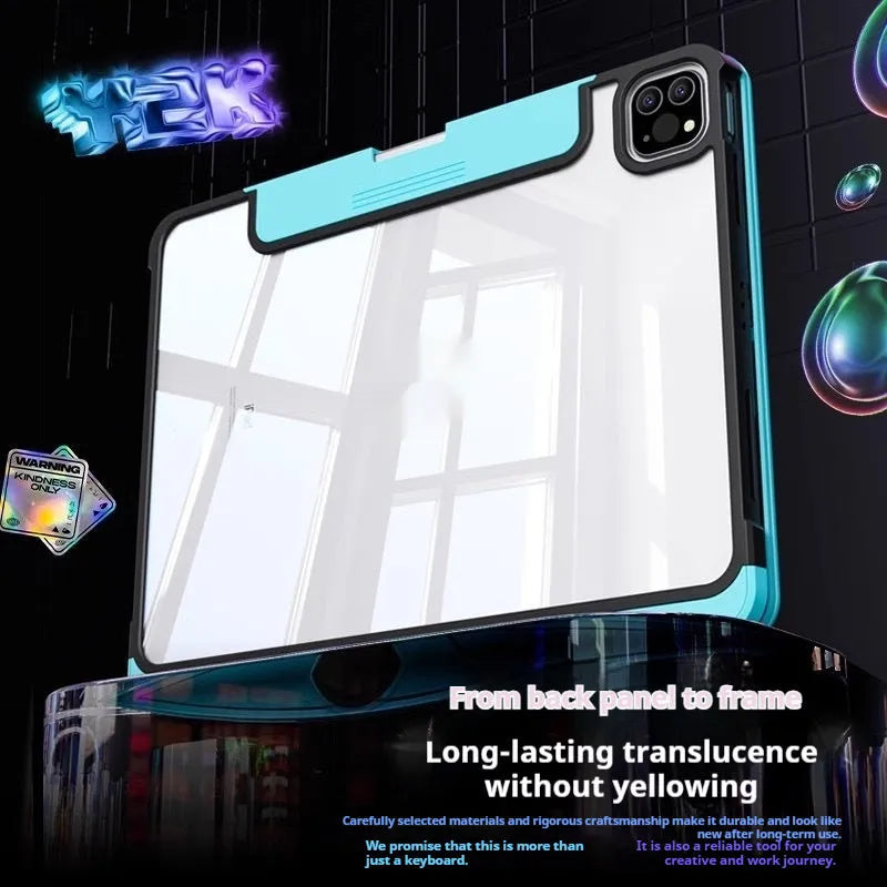 Blue iPad keyboard protective case showing shockproof PC construction for iPad Air 13-inch.