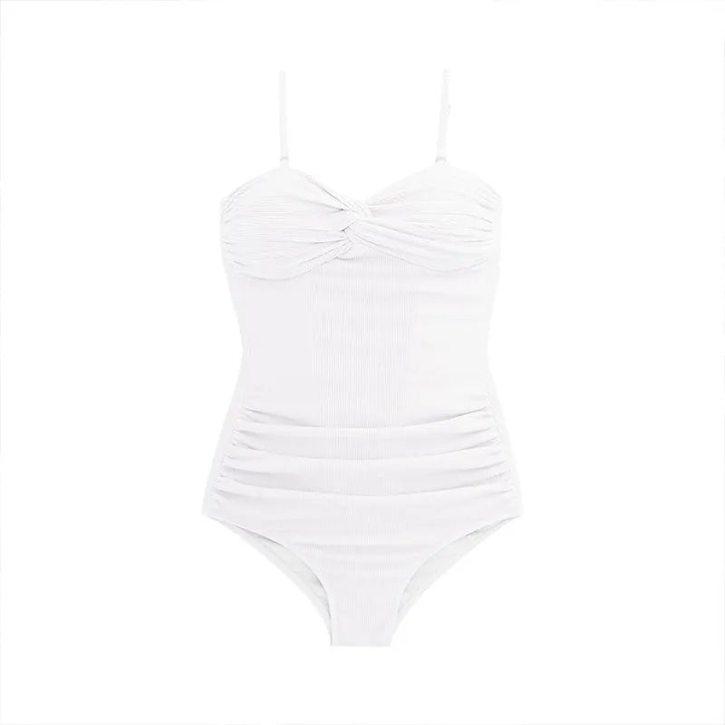 Women's black suspender-style jumpsuit one-piece swimsuit with high-waist slimming design